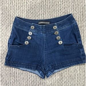 Express denim shorts with gold/brass anchor buttons